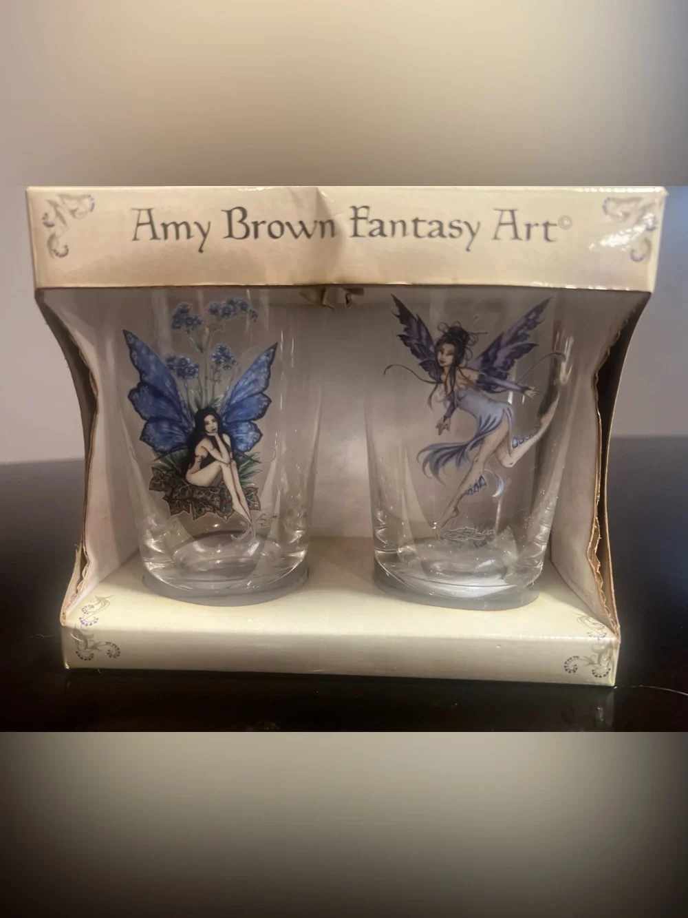 Amy Brown Fantasy Art Fairy Pint Mixing Glasses Set of 2 w/ Original Box